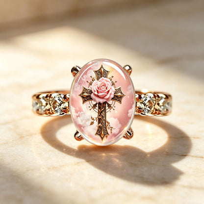 Pink Mist Cross Oval Ring