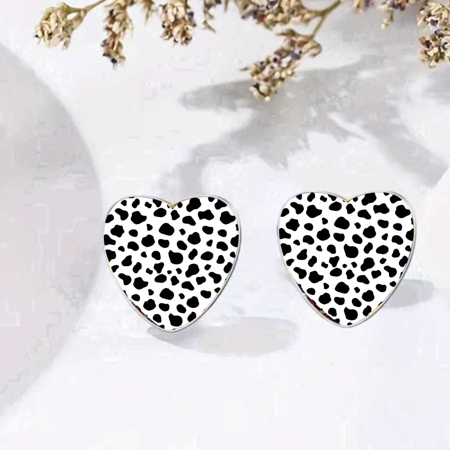 Cow Print Heart Earrings