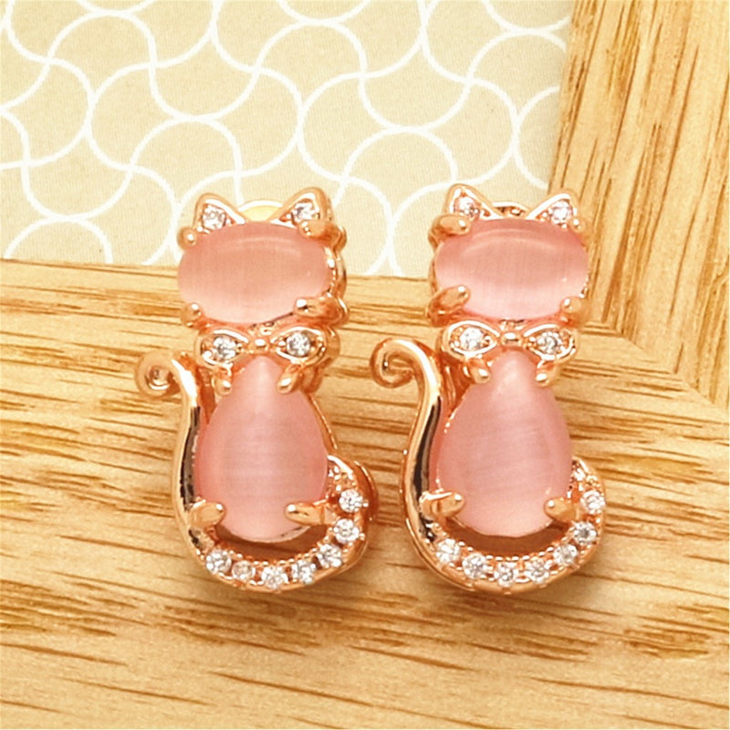 Pink Cat Stud Earrings