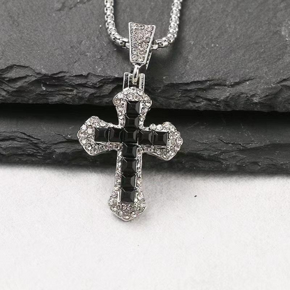 Iced Black Cross Necklace