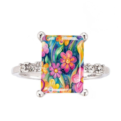 Wavy Colorful Floral Square Ring