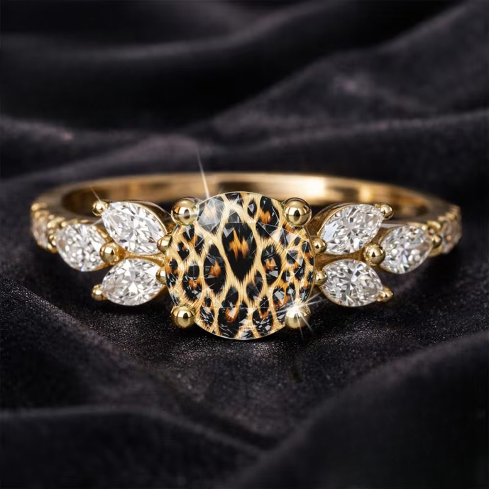 Leopard Print Leaf Stone Ring