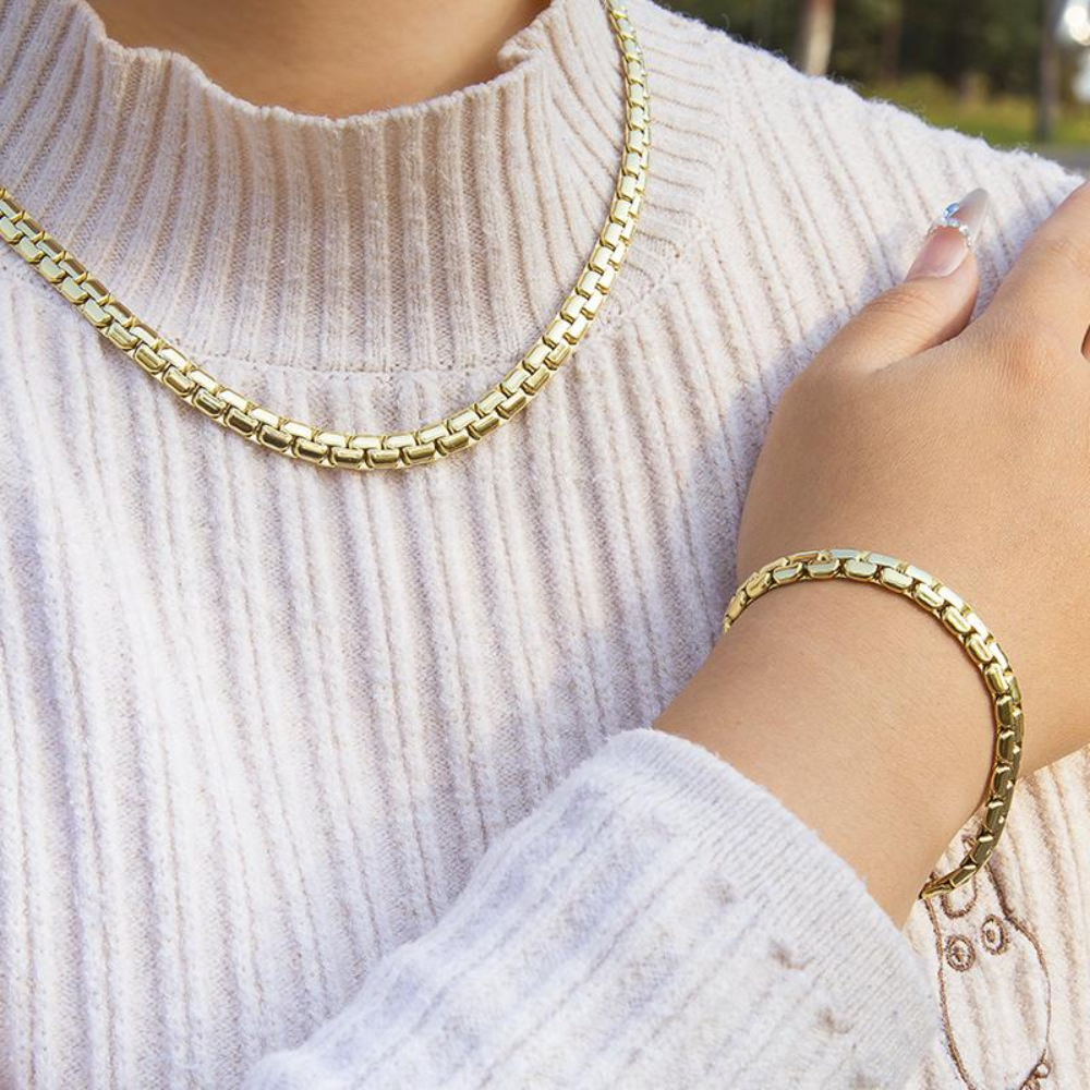 14K Plated Cuban Link Necklace & Bracelet Set