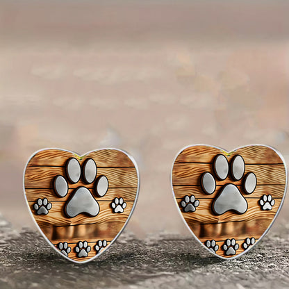 Heart Paw Print Stud Earrings