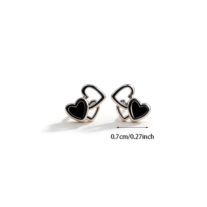 Black Double Heart Stud Earrings
