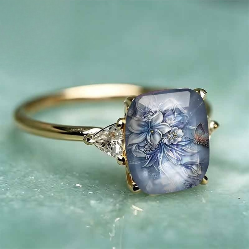 Blue Floral Statement Ring