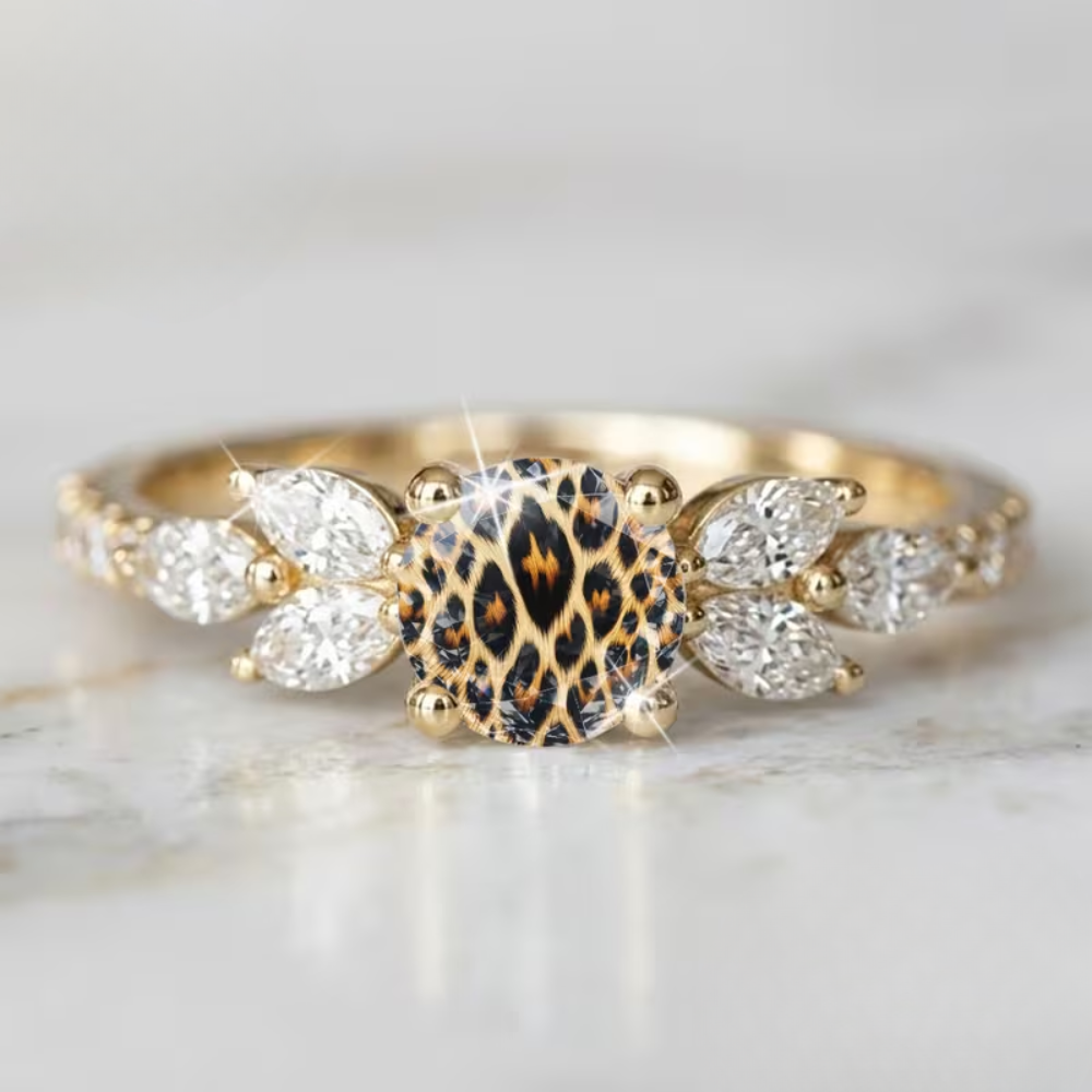 Leopard Print Leaf Stone Ring