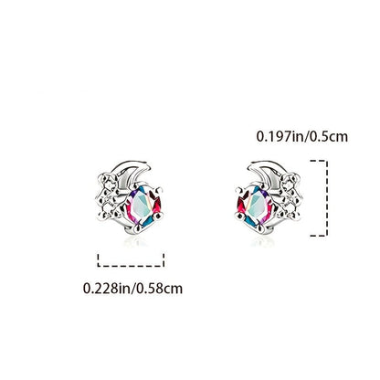 Rainbow Crystal Moon Earrings