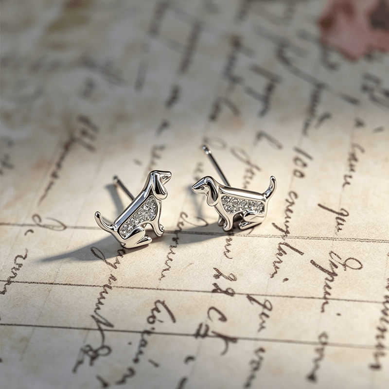 Crystal Dog Stud Earrings