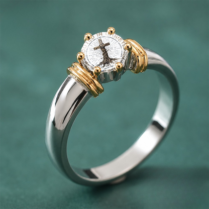 Cross Tree Root Grooved Ring
