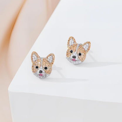 Crystal Dog Face Stud Earrings