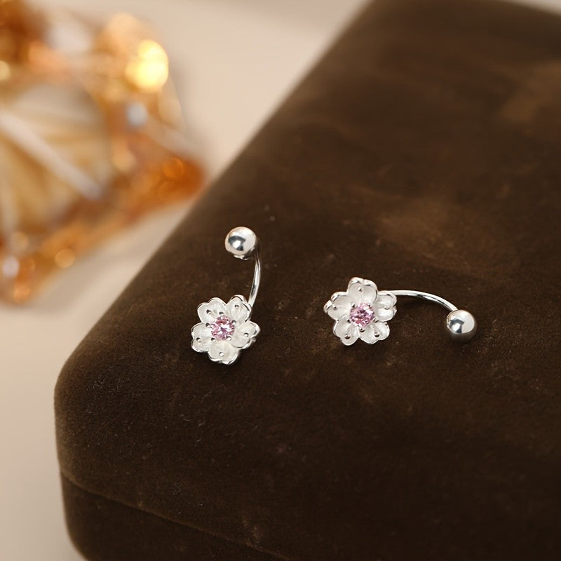 Pink Crystal Flower Hoop Earrings