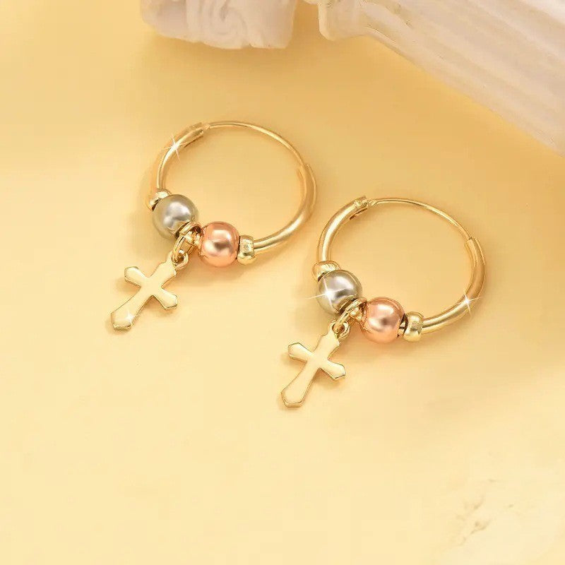 Cross Charm Hoop Earrings