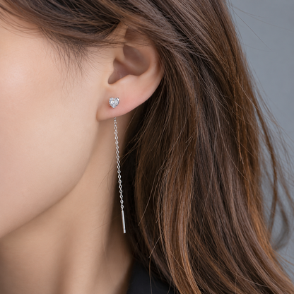 Crystal Heart Threader Earrings