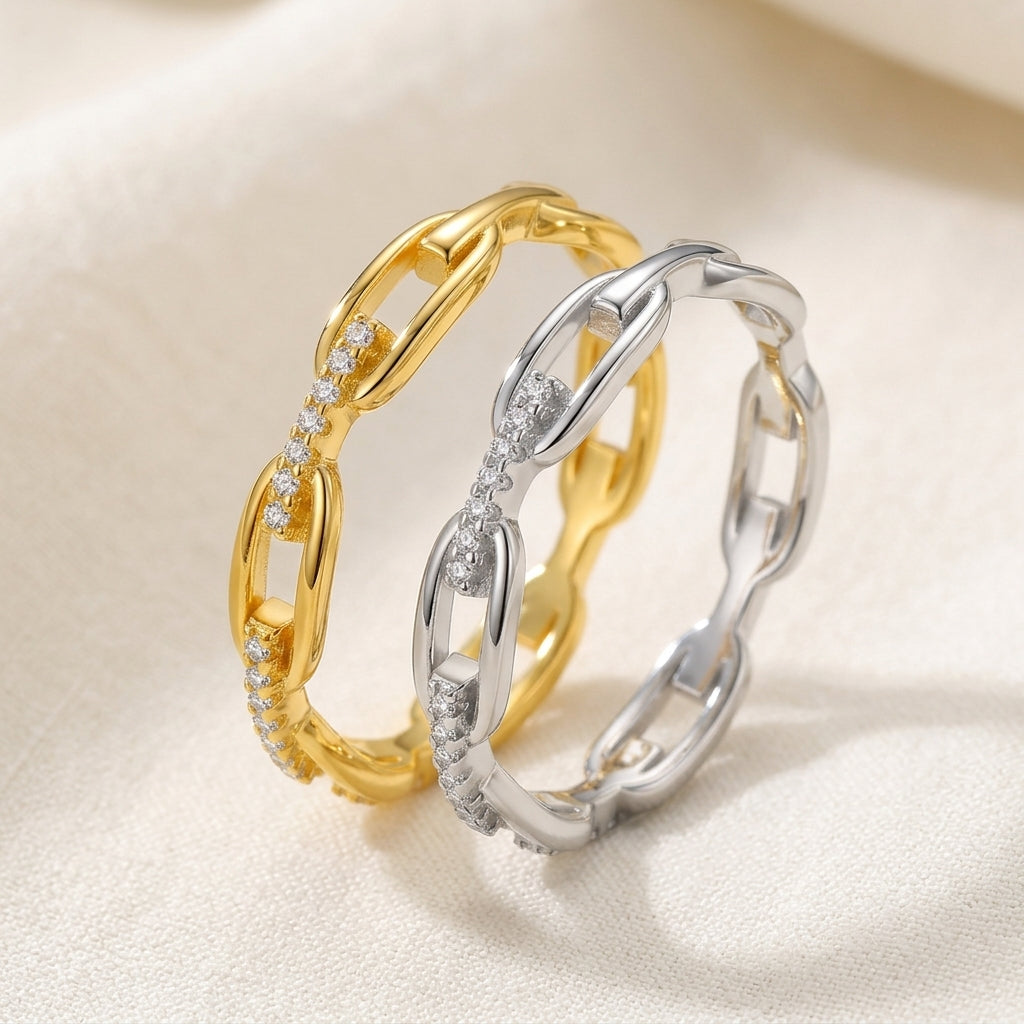 14k Diamond Accented Chain Ring