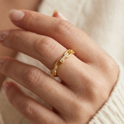 14k Diamond Accented Chain Ring