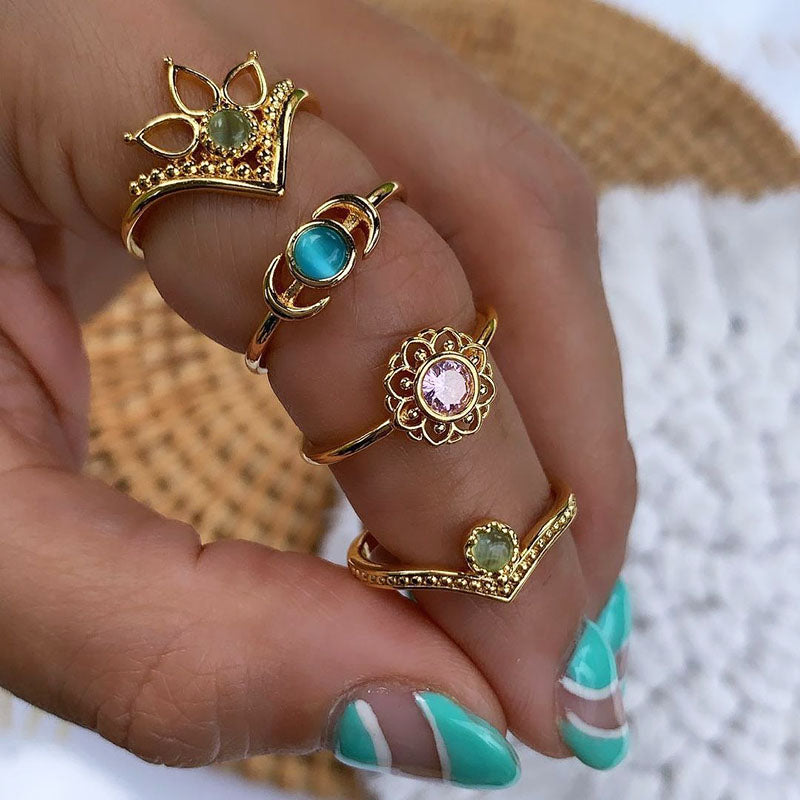 Sunflower Opal Stainless Steel Couple Ring