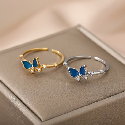 Blue Butterfly Crystal Accent Ring