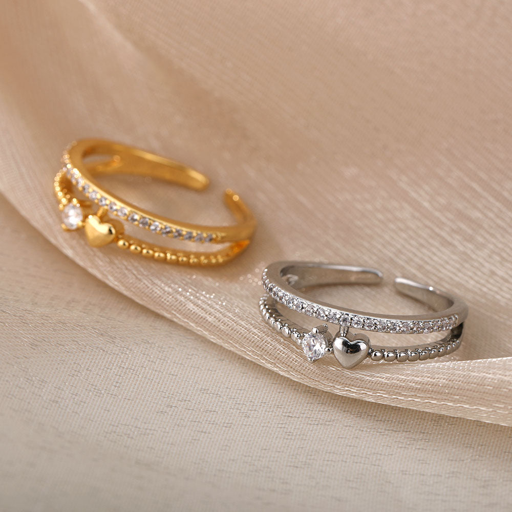 Double Heart Zircon Ring