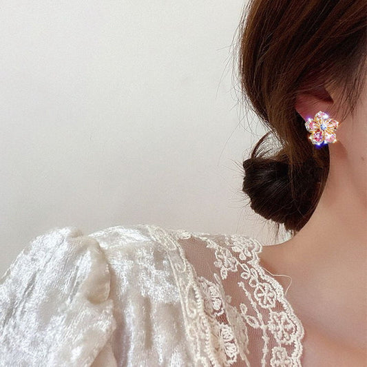 Pink Crystal Flower Stud Earrings