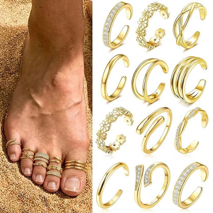 14k 12pc Toe Ring Set