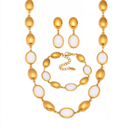 3pc White Oval Stone Jewelry Set