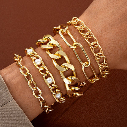 5pc Chunky & Pearl Bracelet Set