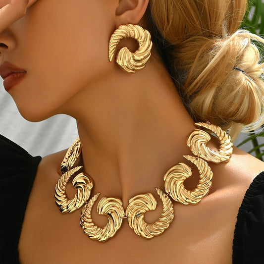 14k Plated Gold Spiral Necklace & Earrings Set