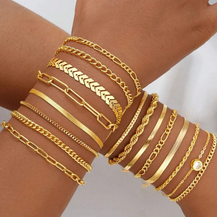 20pc Gold Chain Bracelet Stack