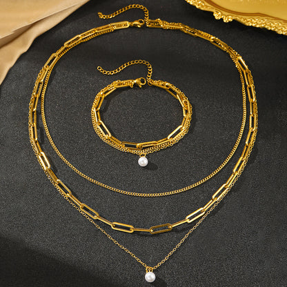 3pc Pearl & Chain Jewelry Set