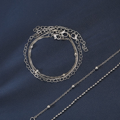 6pc Dainty Silver Heart & Bead Bracelet Set