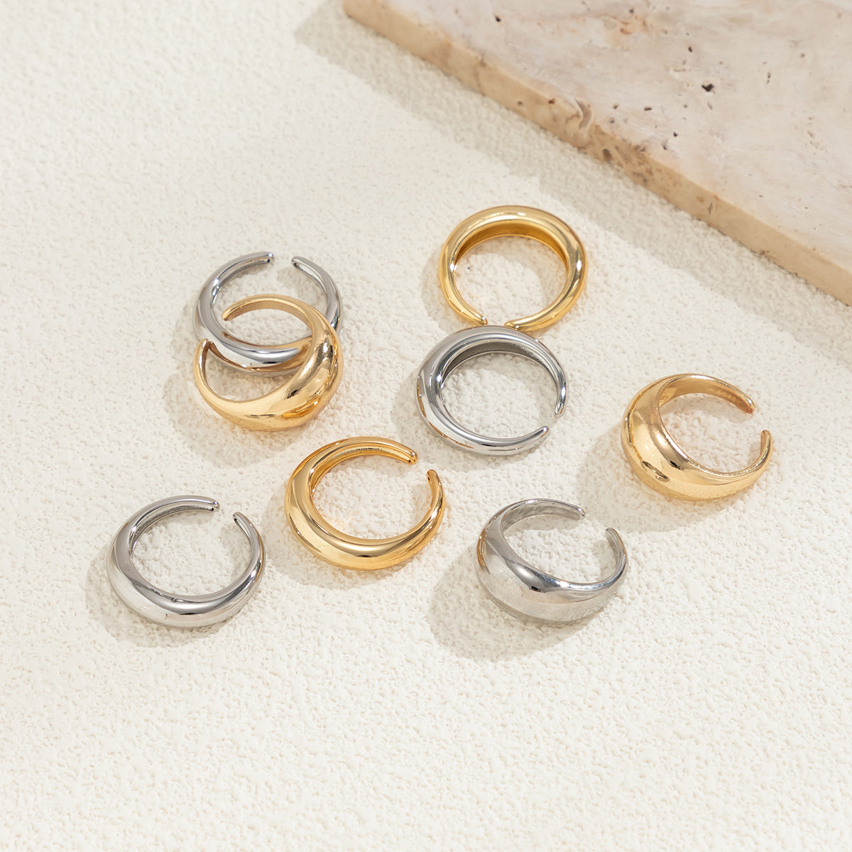 8pc Mixed Metal Chunky Ring Set