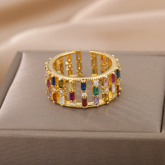 Open Gold Color Zircon Ring