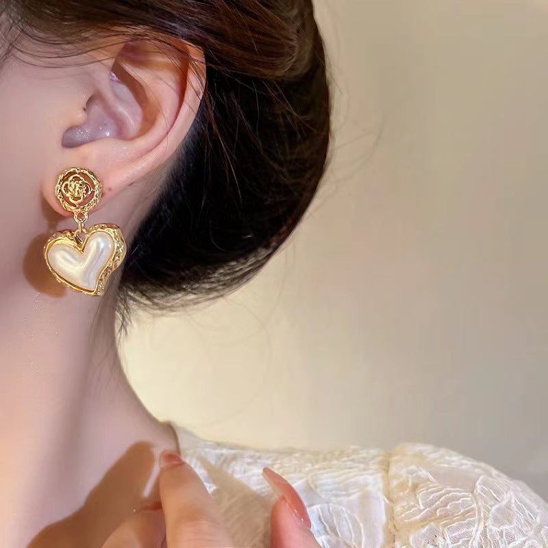Pearl Heart Flower Drop Earrings