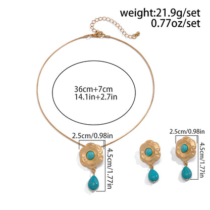 Blue Stone Flower Choker Jewelry Set
