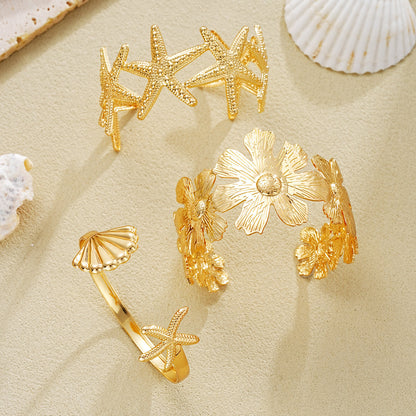 5pc Starfish & Floral Statement Cuff Set