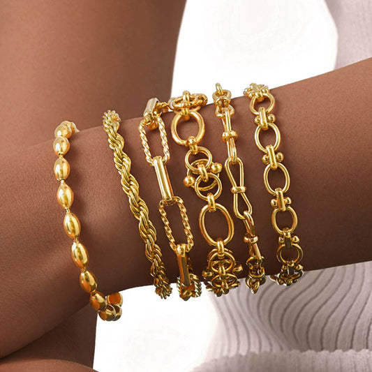 6pc Textured Gold Chain Bracelet Set