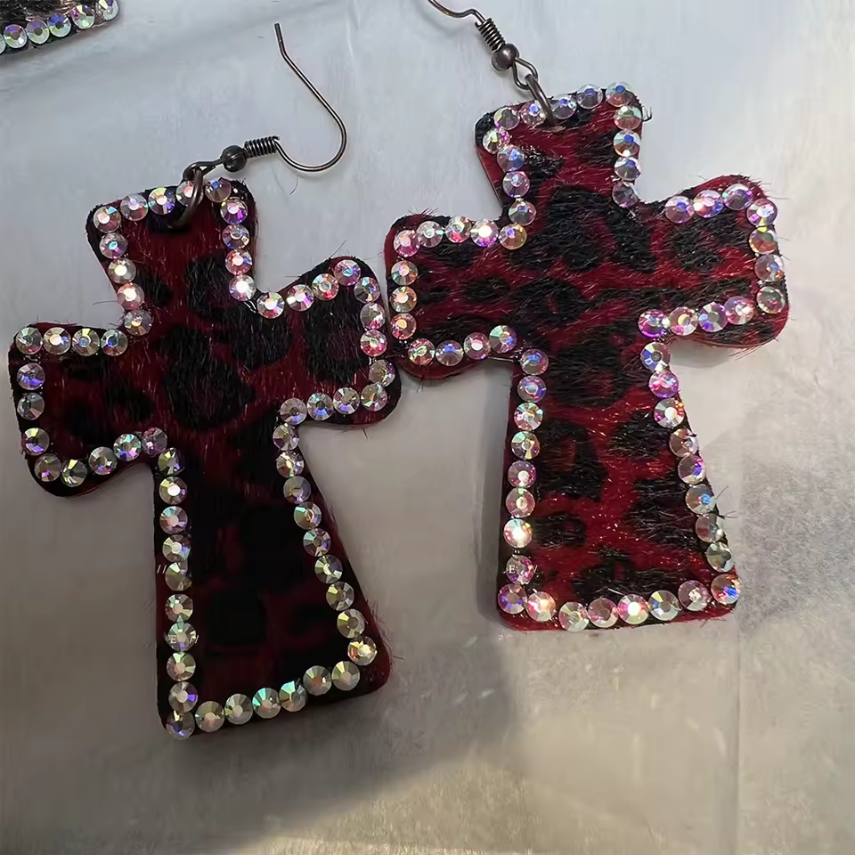 Leopard Cross Earrings