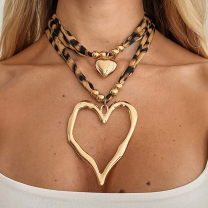 2pc Leopard Heart Necklace Set