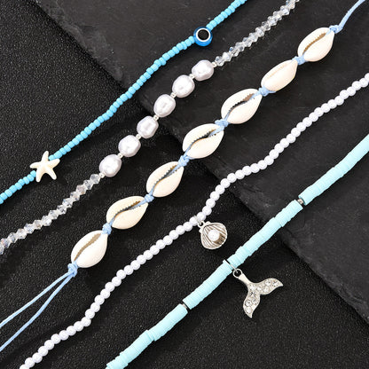 5pc Boho Shell & Bead Necklace Set