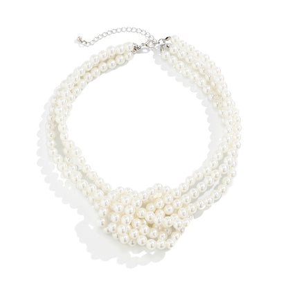 White & Black Pearl Knot Choker Necklace