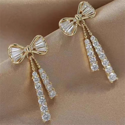 Crystal Bow Drop Earrings
