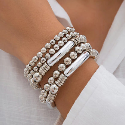 5pc Gold Beaded Stretch Bracelet Set