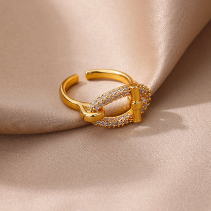 Gold Oval Zircon Open Ring