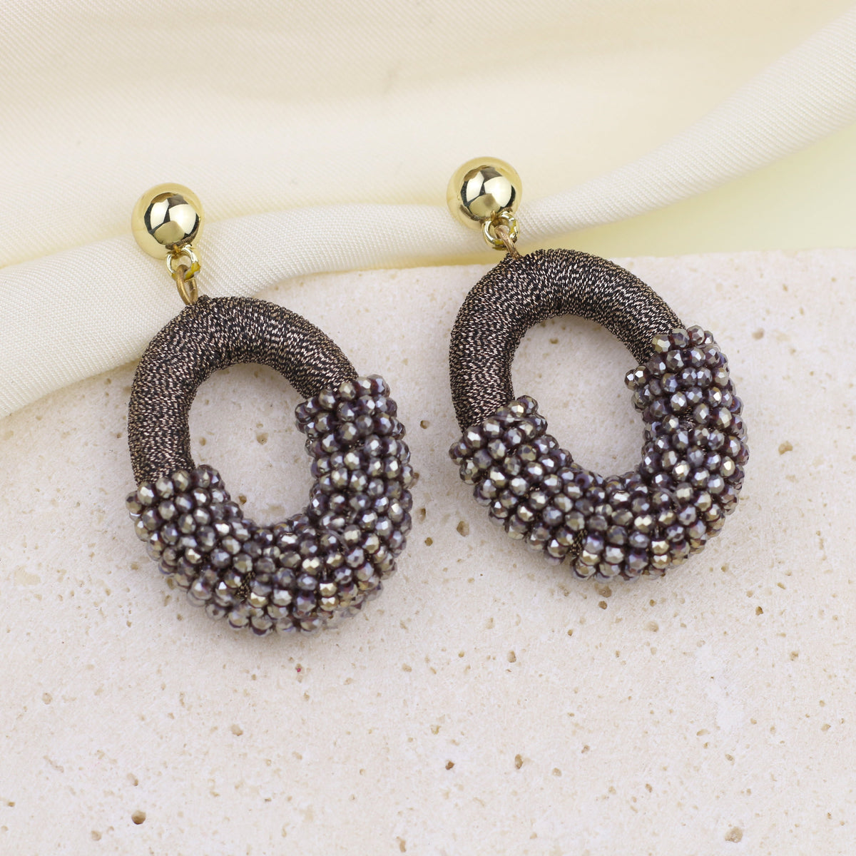 Beaded Gold Cluster Stud Earrings