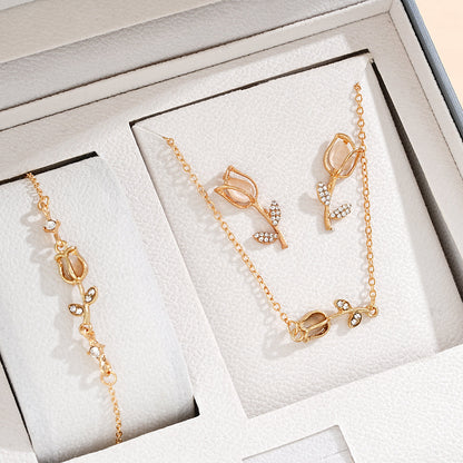3pc Gold Tulip Flower Jewelry Set