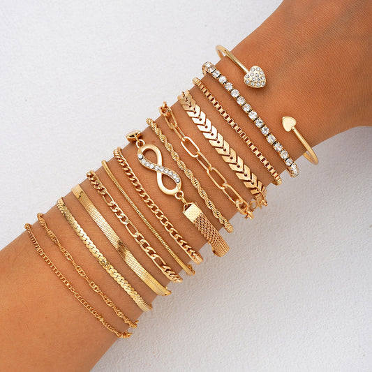 14pc Mixed Chain & Charm Bracelet Set