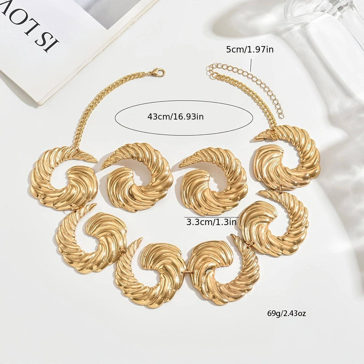 14k Plated Gold Spiral Necklace & Earrings Set