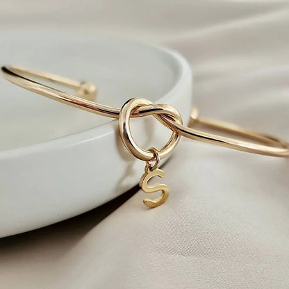 Gold Initial Charm Bangle Bracelet