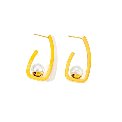 Geometric Pearl Drop Earrings